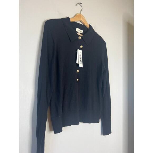 NWT L'agence Sterling Jewel Button Front Collar Sweater Black Size: Large - Picture 3 of 8